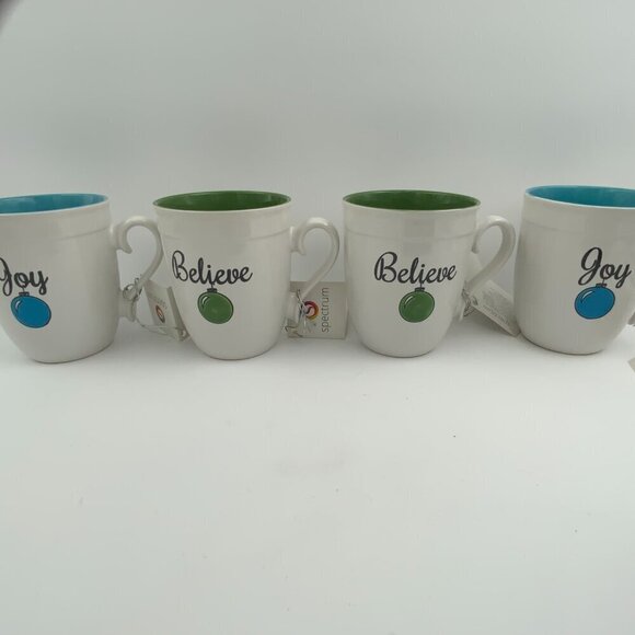 Spectrum Designz Large Christmas Mugs Believe & Joy 16oz Joy & Happy Set Of 4 - Picture 3 of 9